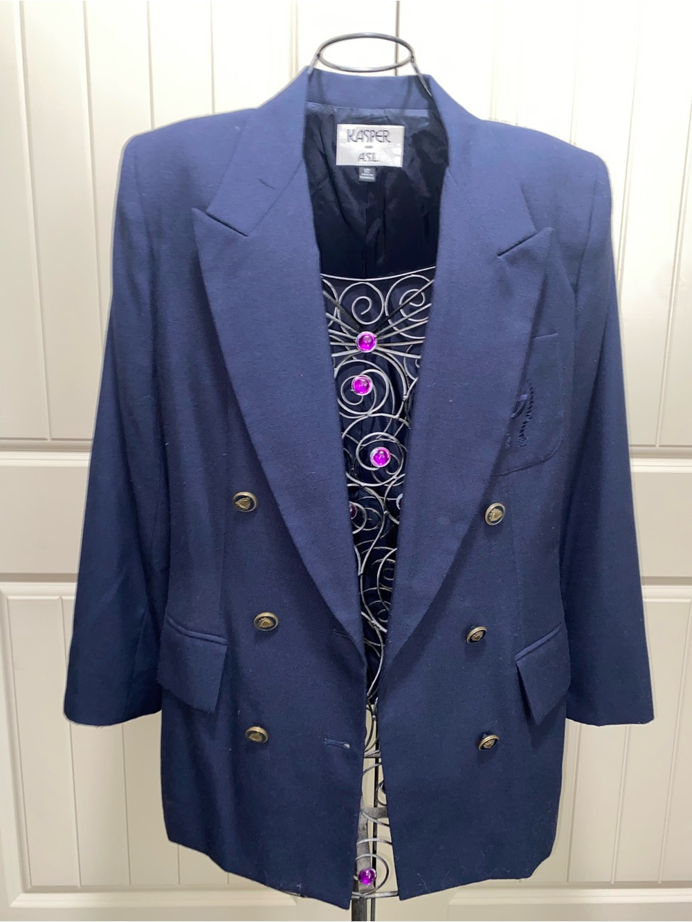 Kasper Women vintage Double-Breasted Navy Blazer size 12